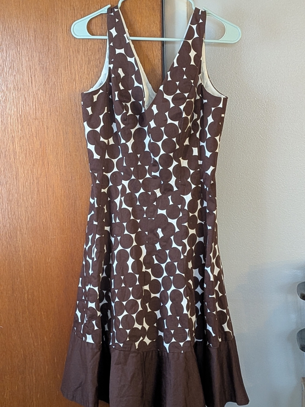 Nine West Brown and White Polka Dot Midi Dress size 8